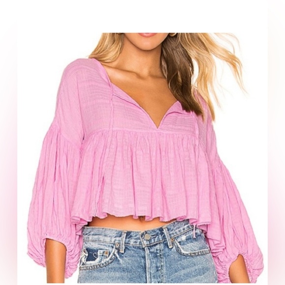 FREE PEOPLE Beaumont mews cropped peasant top 
Beaumont Mews Blouse Pink - Picture 6 of 10